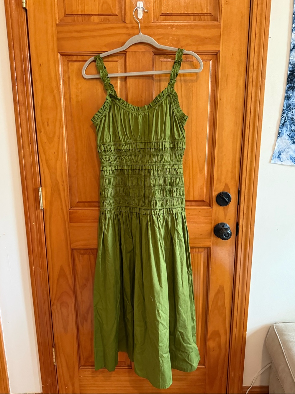 Caroline Constas Cotton drop waist scrunch smocked maxi dress green NEW - Picture 2 of 11